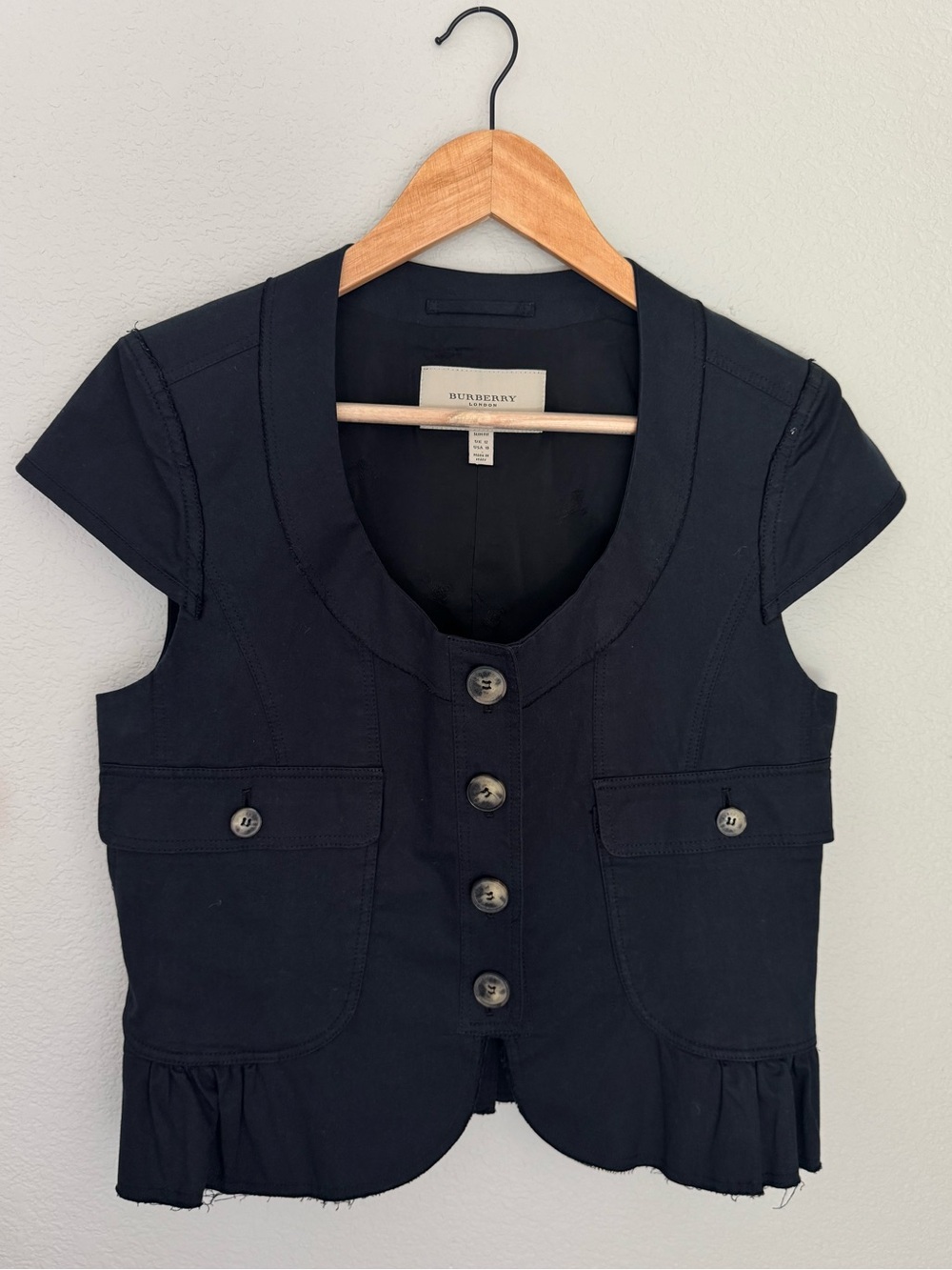 Burberry London Black Cropped Peplum Blazer Jacket US 10 Made in Italy